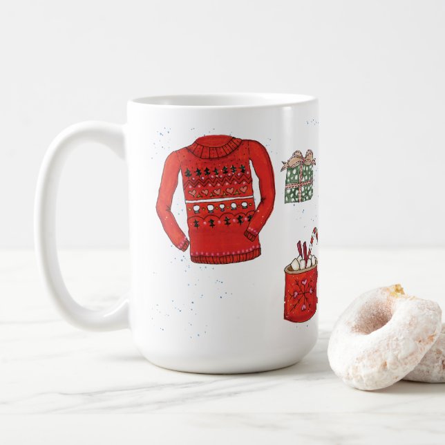 Taza De Café Navidades suéter, regalo y cacao caliente (Con donut)