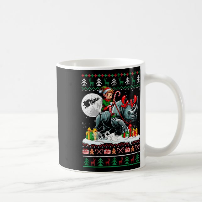 Taza De Café Navidades Sweater Elf Riding Rhino Matando Niños T (Derecha)