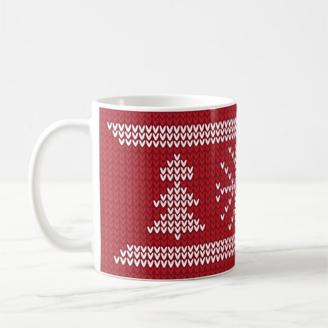 Taza De Café Navidades Sweater Knit Pattern Red Tree Snowflake (Izquierda)