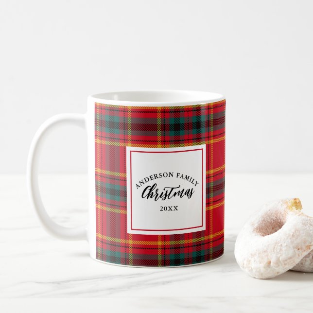 Taza De Café Navidades Tartan Plaid Family Name Year (Con donut)
