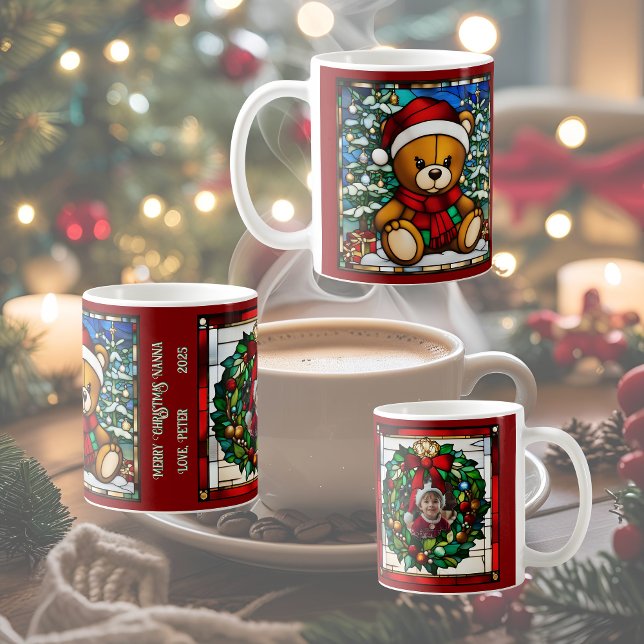 Taza De Café Navidades Teddy Bear Faux Sained Glass (Subido por el creador)