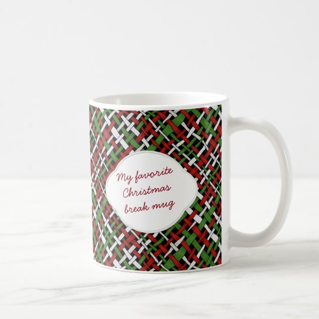 Taza De Café Navidades Tejido Gráfico Burlap Patrón Texto (Derecha)