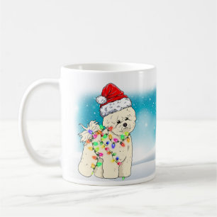 Taza De Café Navidades Tema Cute Santa Hat Bichon Frisé Mascota