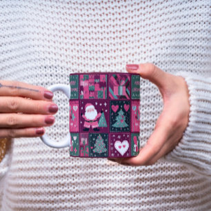 Taza De Café Navidades Tema Purple y rosa Feliz Navidad