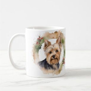Taza De Café Navidades Terrier de Yorkshire Wreath Festimes Pup