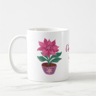 Taza De Café Navidades tiempo Poinsettia en maceta de flores Mu