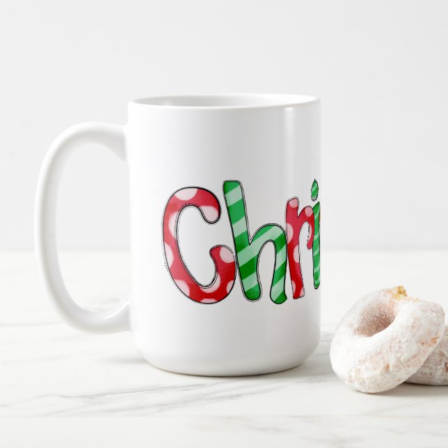 Taza De Café Navidades Tipografía Café festivo verde rojo (Con donut)