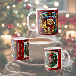 Taza De Café Navidades Toy Bear Faux Stained Glass