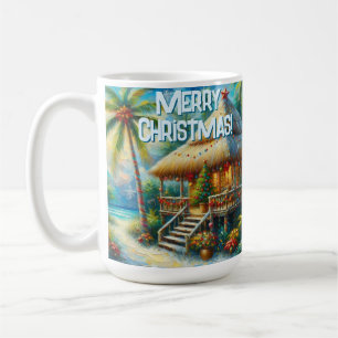 Taza De Café Navidades Tropical Hut Palm Tree Beach Lights