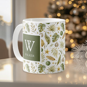 Taza De Café Navidades tropicales Monograma Nombre