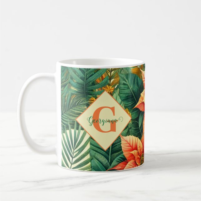 Taza De Café Navidades tropicales vibrantes personalizados Poin (Izquierda)