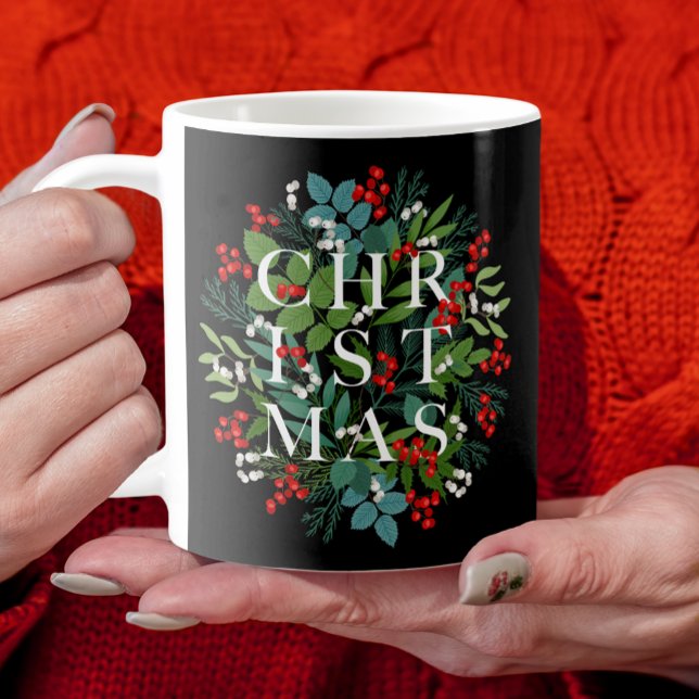 Taza De Café NAVIDADES Typography Berries y Greenery (Subido por el creador)