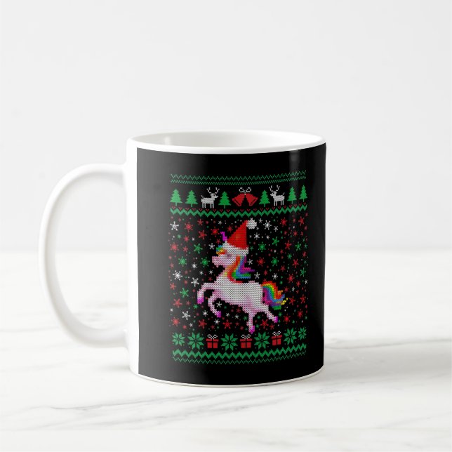 Taza De Café Navidades Unicorn Outfit Funny Navidades Patrón U (Izquierda)
