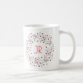 Taza De Café Navidades usan bayas rojas y hojas verdes