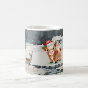 Taza De Café Navidades Vaca y Cerveza en la noche invernal