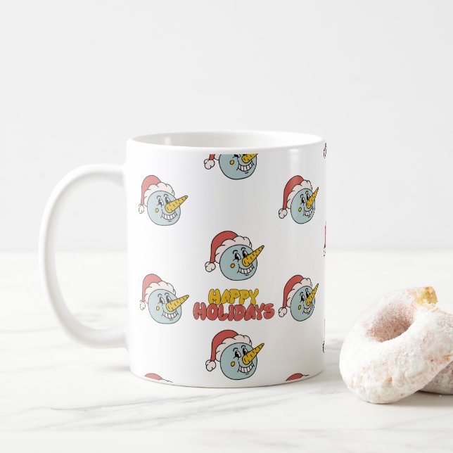 Taza De Café Navidades vacacionales de muñecas de nieve (Con donut)