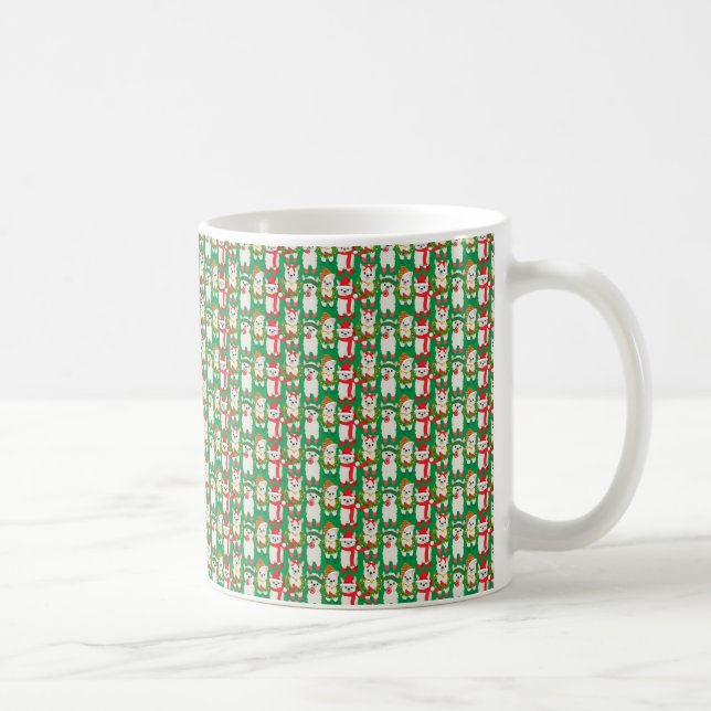 TAZA DE CAFÉ NAVIDADES VACACIONES EN ROJO Y VERDE ALPACAS (Derecha)