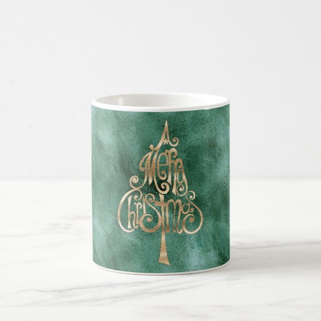 Taza De Café Navidades Verde azulados del Oro Verde Pino (Centro)