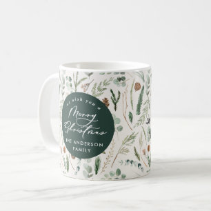 Taza De Café Navidades verdes minimalista elegante foto botánic