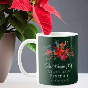 Taza De Café Navidades verdes Poinsettia Boda Floral Keepsake