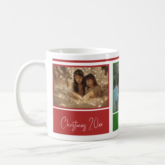 Taza De Café Navidades verdes rojos Foto clásica Mug, 11 oz (Izquierda)