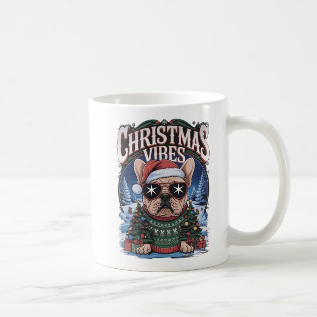 Taza De Café "Navidades vibran diseño de vacaciones en Bulldog  (Derecha)