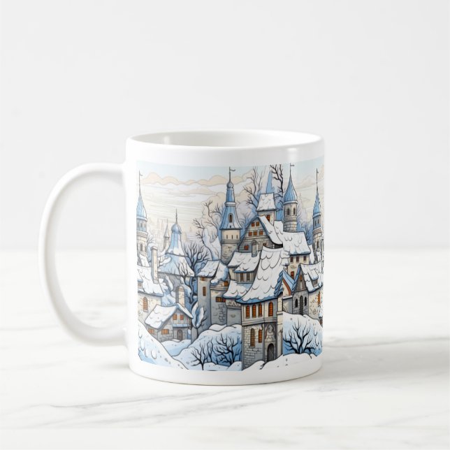Taza De Café Navidades Villa de Invierno Tejado de nieve sobrep (Izquierda)