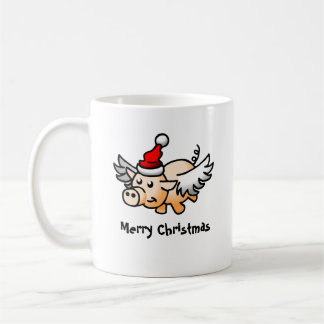 Taza De Café Navidades voladores de cerdo clásico
