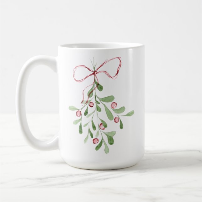 Taza De Café Navidades Watercolor Mistletoe (Izquierda)