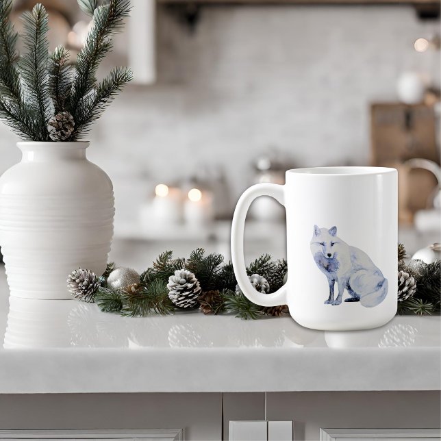 Taza De Café Navidades Watercolor White Arctic Fox (Subido por el creador)