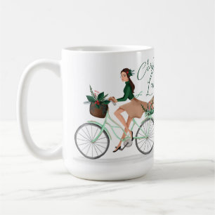 Taza De Café Navidades Waterolor: Chica de amor en bicicleta