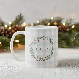Taza De Café Navidades Winter Berries Wreath Nombre personaliza