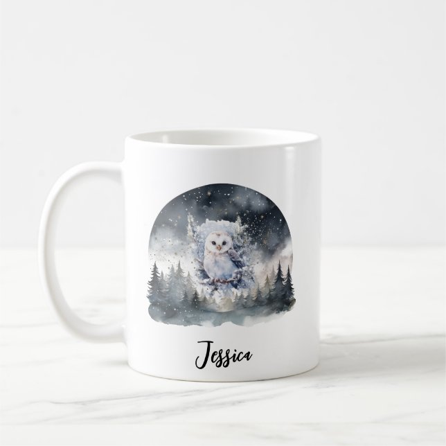 Taza De Café Navidades Winter Mountain Adventure Owl Art (Izquierda)