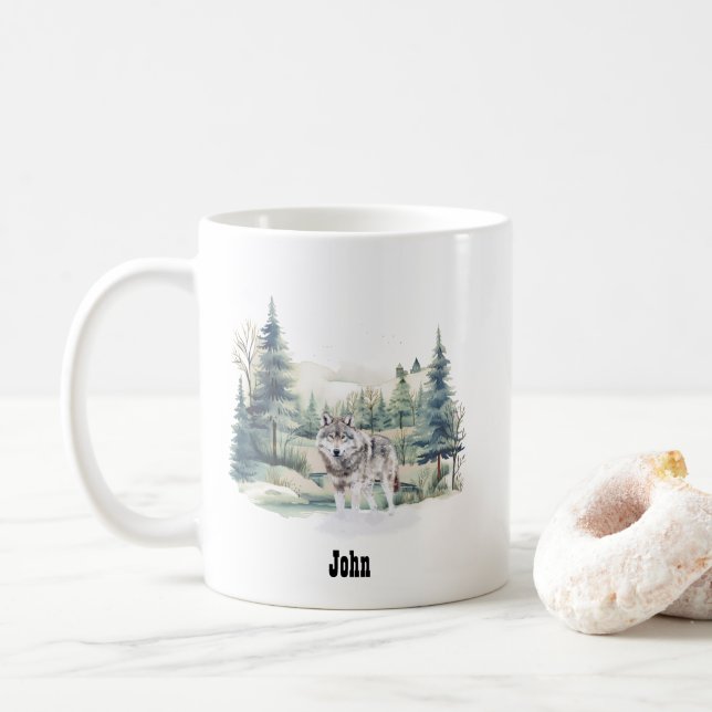 Taza De Café Navidades Winter Mountain Adventure Wolf (Con donut)