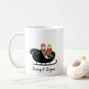 Taza De Café Navidades Winter Vintage Sleigh Cats Red Green