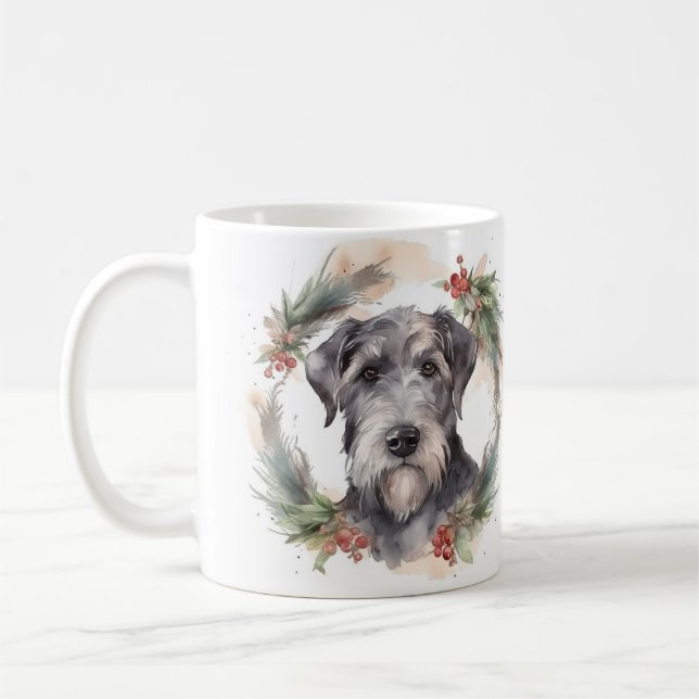 Taza De Café Navidades Wolfhound Wreath Festimes Pup (Izquierda)