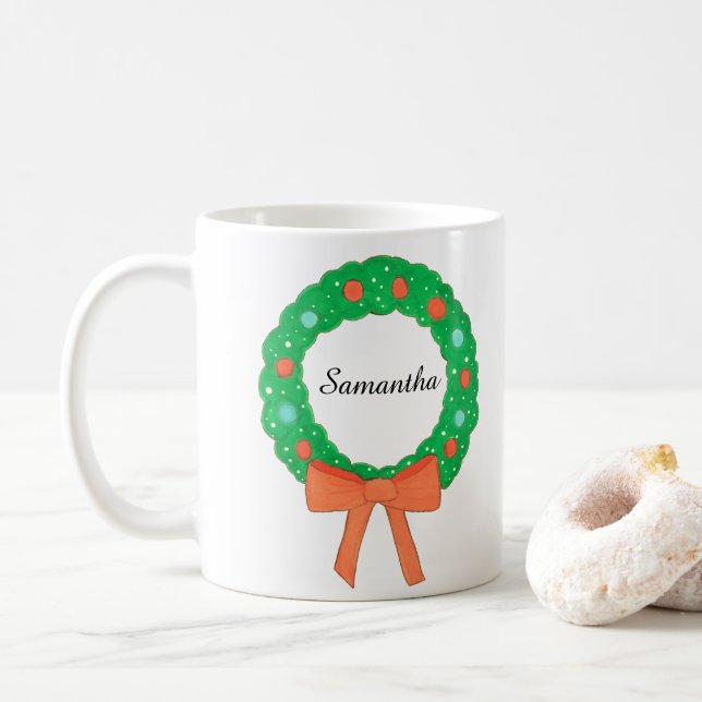 Taza De Café Navidades Wreath con Bow (Con donut)