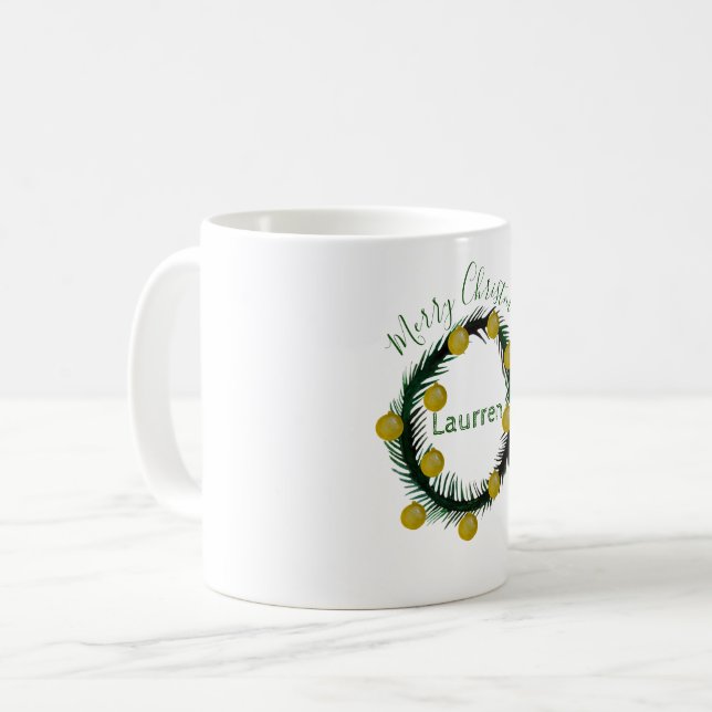 Taza De Café Navidades Wreath Custom Name Mug (Anverso izquierdo)