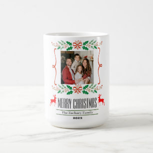 Taza De Café Navidades Wreath días festivos Script Family Photo