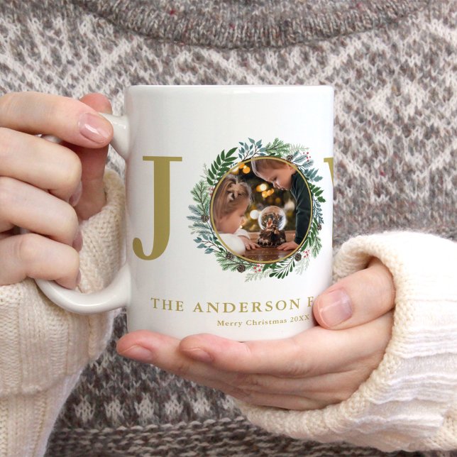 Taza De Café Navidades Wreath "Joy" Photo (Subido por el creador)