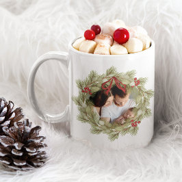Taza De Café Navidades Wreath Photo Personalizado