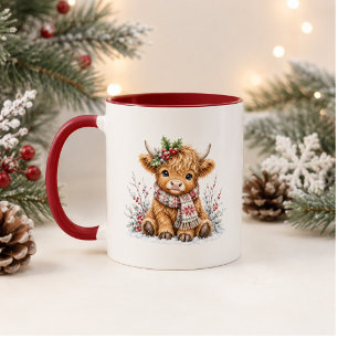 Taza de café navideña con adorable vaca de las Hig