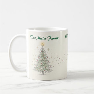 Taza de café navideña con árbol de Navidad vintage