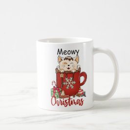 Taza de café navideña con gato Meowy roja 