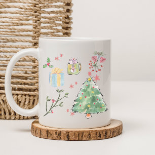 Taza de café navideña de árbol de Navidad con acua