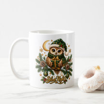 Taza de café navideña de búho silencioso