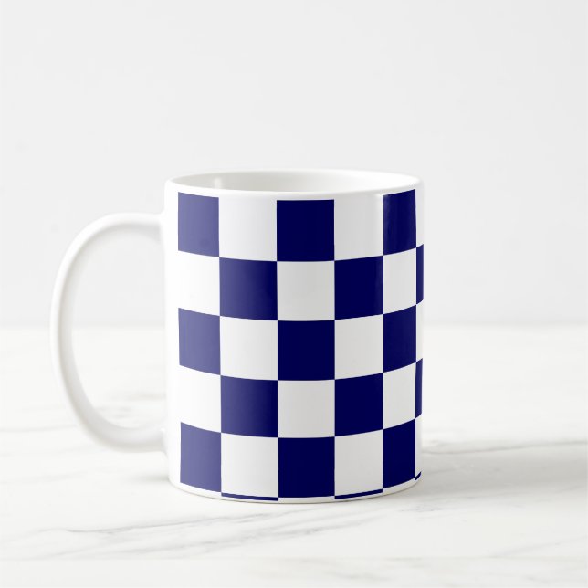 Taza De Café Navy Blue and White Checkerboard Pattern (Izquierda)