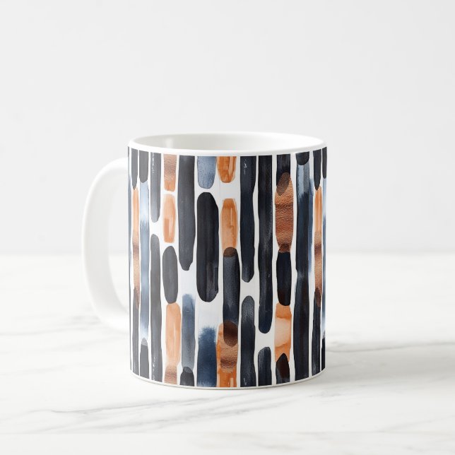 Taza De Café Navy Blue Rust Orange Stripes (Anverso izquierdo)