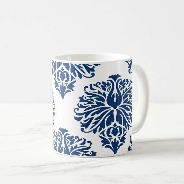 Taza De Café Navy Elegant Damask Coffee Mug (Anverso derecho)