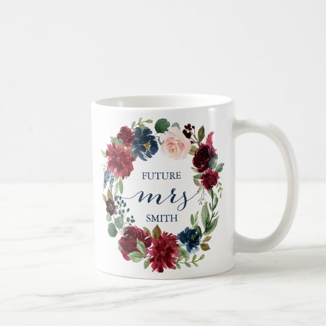 Taza De Café Navy Marsala Boda Floral Planificación Sra. Mug (Derecha)